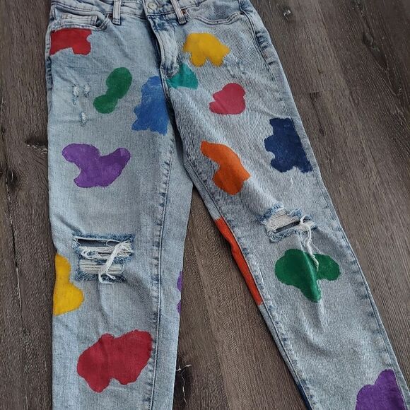 Old Navy O.G. Straight Hand Painted High Rise Jeans 4 - Picture 2 of 8